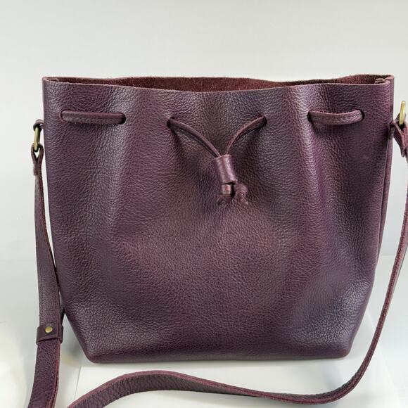 Portland Leather Goods Bucket Bag Purse Crossbody Plum Wine Color Drawstring - Picture 4 of 16